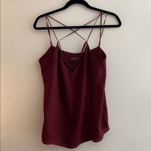 Express maroon crosscross detailed tank top blouse
